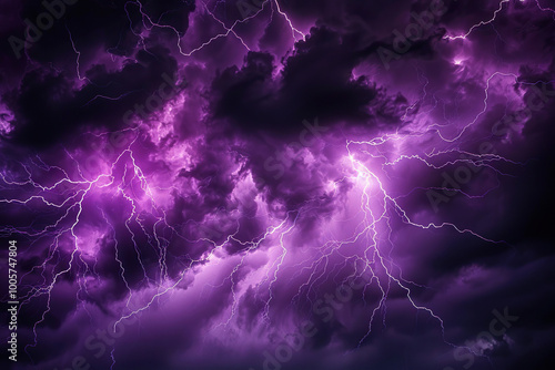 Generative ai on theme of scary bright electric lightning bolt with branches in the night dark sky