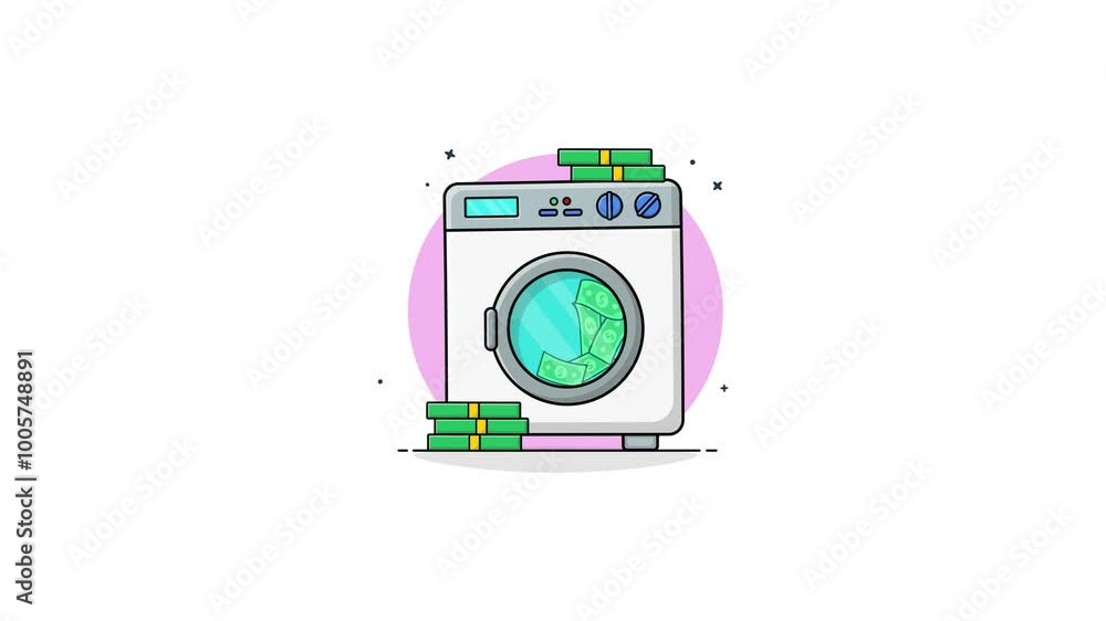 4k Washing Machine Washing Money. Money Laundering Concept Animation Video 4k Washing Machine Washing Money. Money Laundering Concept Animation Video