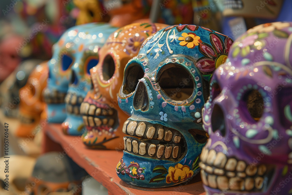 Fototapeta premium Beautiful greeting card with bright holiday composition for happy to joy celebrate dia de muertos