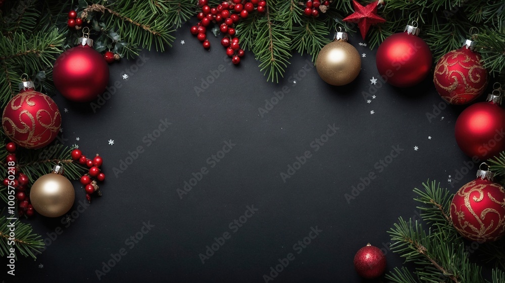 Fondo Navideño con Bolas y pequeñas hojas de abeto en la parte superior de una textura de pizarra para poder escribir alguna felicitación. Fondo Navideño con Bolas y pequeñas hojas de abeto en la parte superior de una textura de pizarra para poder escribir alguna felicitación.