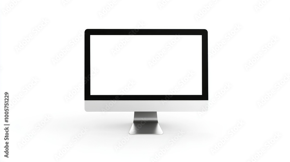 A desktop computer showing a blank white screen on a clean white background, minimalistic and perfect for website or UI design presentations. A desktop computer showing a blank white screen on a clean white background, minimalistic and perfect for website or UI design presentations.