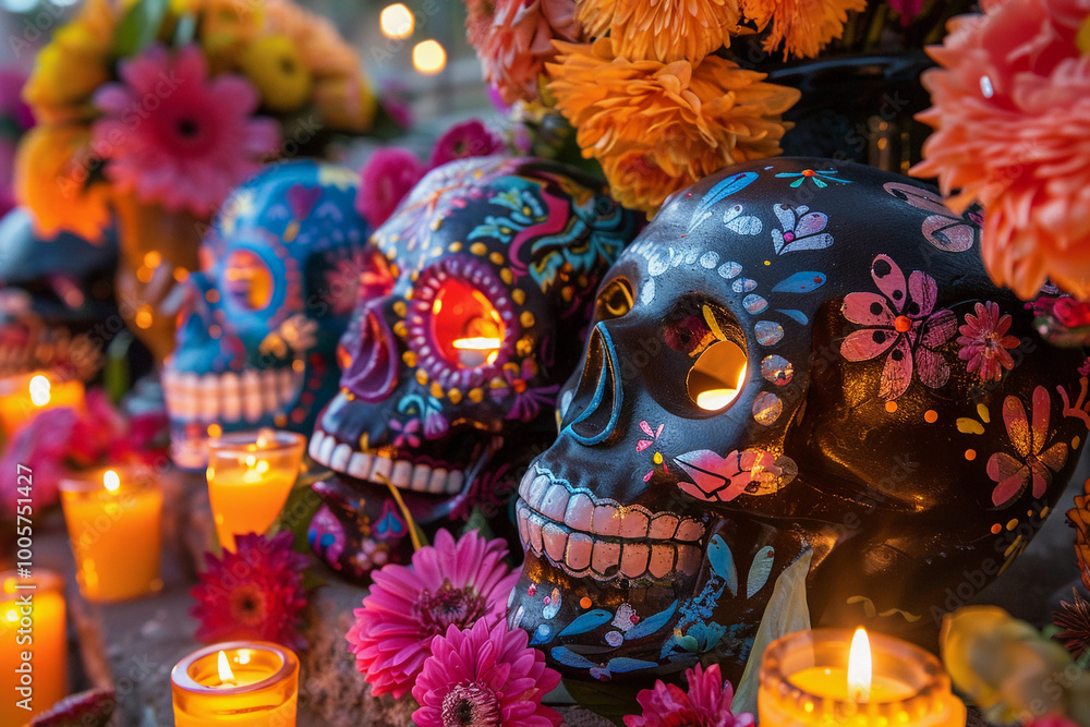 Beautiful greeting card with bright holiday composition for happy to joy celebrate dia de muertos Beautiful greeting card with bright holiday composition for happy to joy celebrate dia de muertos