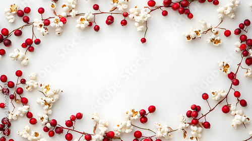 A simple string of cranberries and popcorn garlands laid out in a swirling pattern