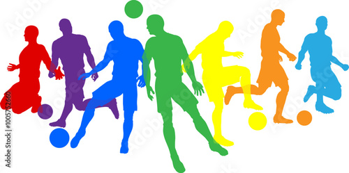 Silhouette soccer football player set. Active sports people healthy players fitness silhouettes concept.