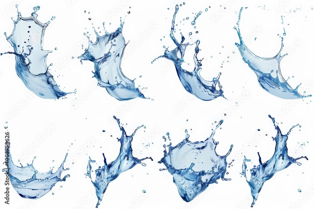 Set of cartoon water splashes in various shapes and movements. Set of cartoon water splashes in various shapes and movements.