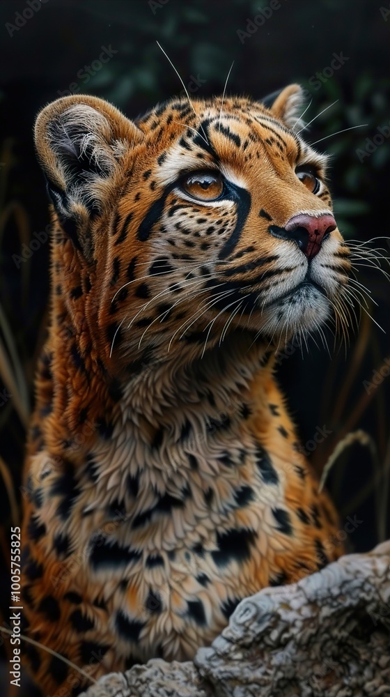 Naklejka premium Ocelot Portrait: A Close-Up Look at a Wild Cat's Eyes