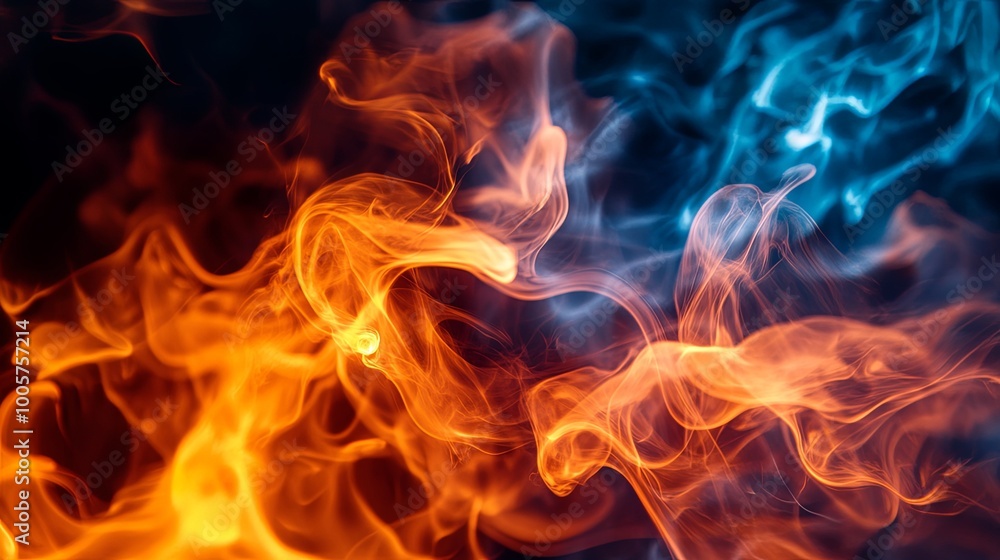 Abstract swirls of orange and blue flames Abstract swirls of orange and blue flames