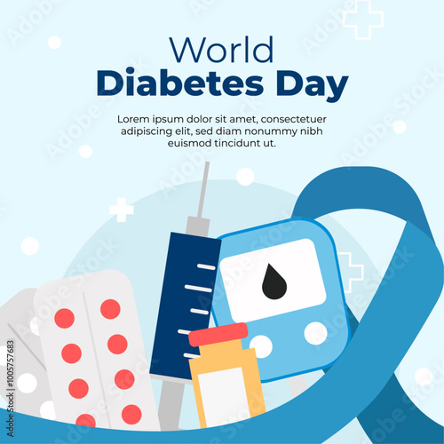 world diabetes day awareness social media blue ribbon medical template illustration