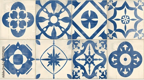 blue and white set of pattern 