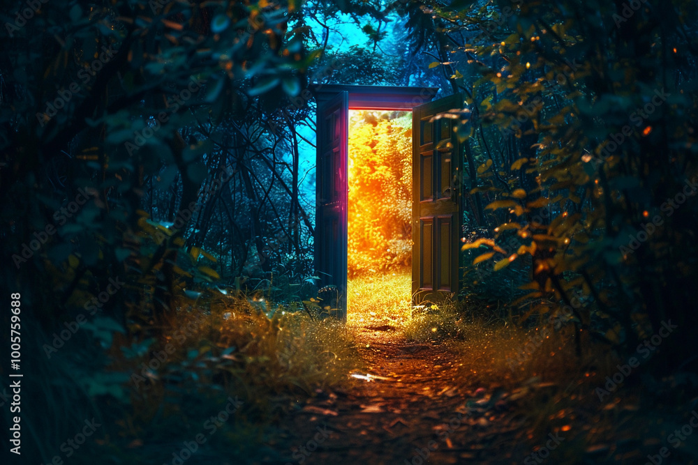 A fantastically beautiful door in forest leading to the unknown A fantastically beautiful door in forest leading to the unknown