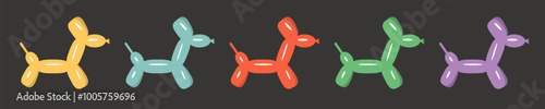 Dog balloon animal set line banner. Cute cartoon kawaii funny baby character. Colorful puppy animal toy. Sticker print. Childish style. Flat design. Isolated. Black background. Vector illustration
