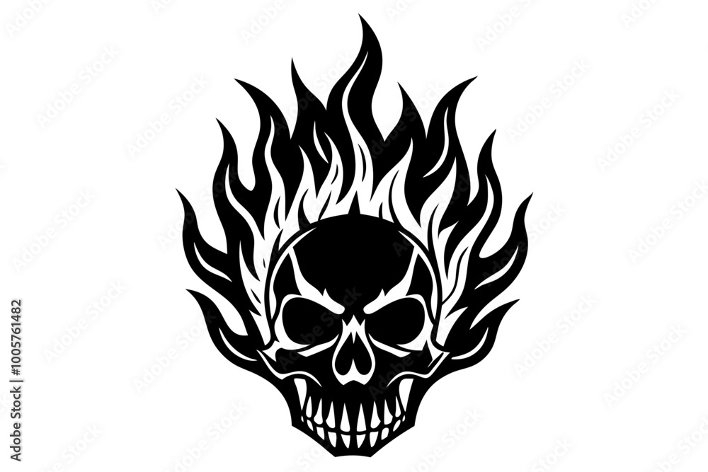 Fire skull icon, flaming skull silhouette vector Fire skull icon, flaming skull silhouette vector