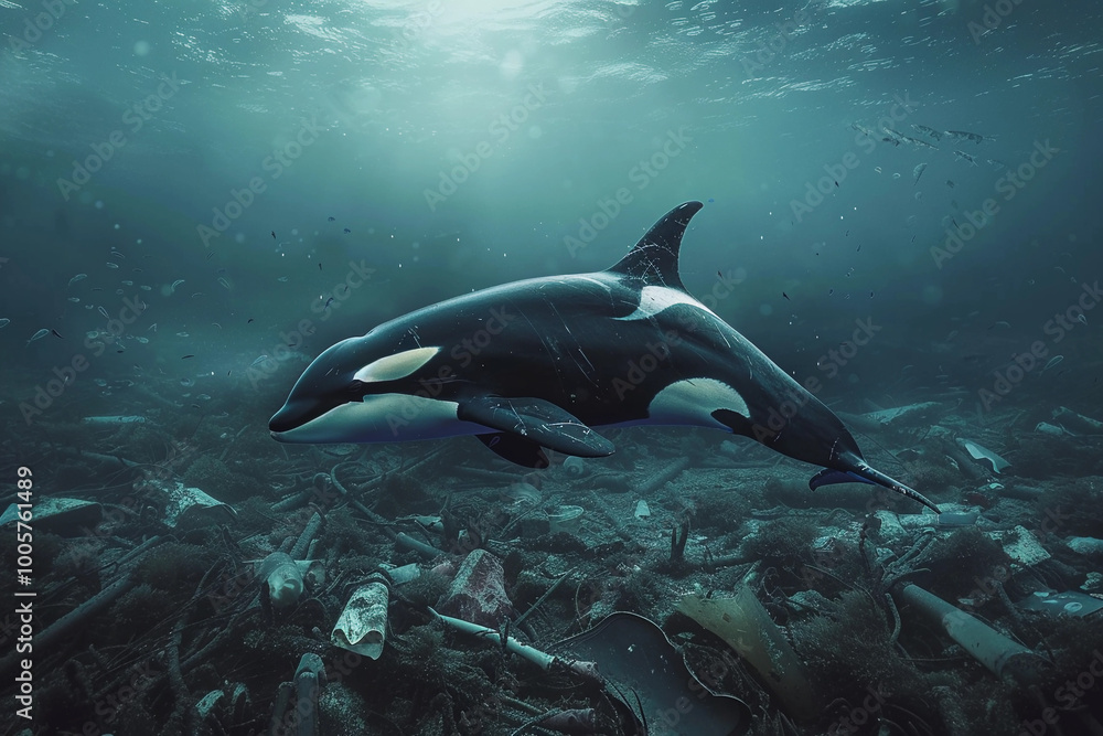 Naklejka premium Fantastically beautiful majestic huge whale in ocean