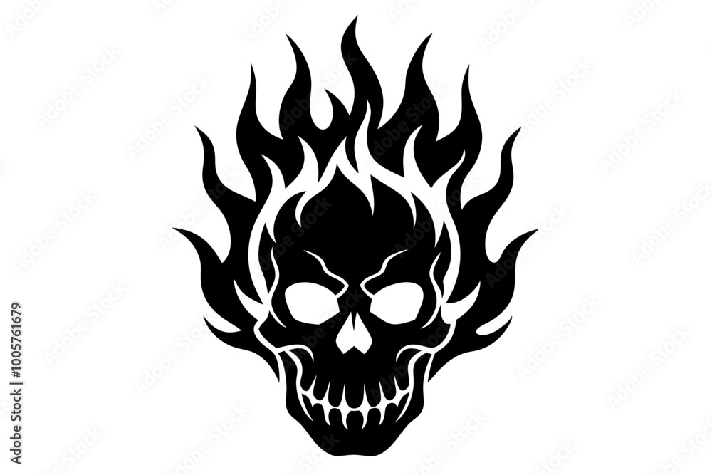 Fire skull icon, flaming skull silhouette vector Fire skull icon, flaming skull silhouette vector