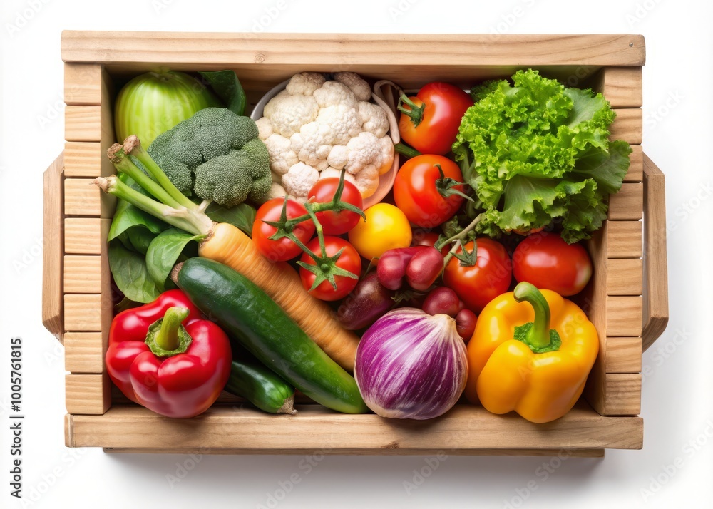 Featuring a transparent PNG of a wooden box with vegetable cutouts, set against a white background, perfect for Featuring a transparent PNG of a wooden box with vegetable cutouts, set against a white background, perfect for