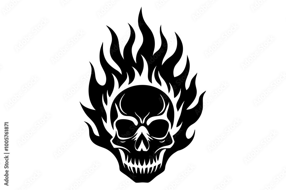 Fire skull icon, flaming skull silhouette vector Fire skull icon, flaming skull silhouette vector