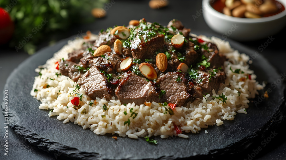 Authentic Jordanian Mansaf Dish Lamb in Yogurt Sauce Served Over Rice ...