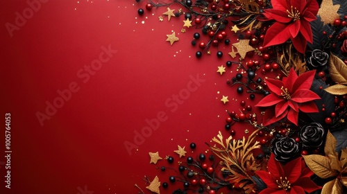 Minimalist template of a fancy red Christmas card just red, black and golden colors