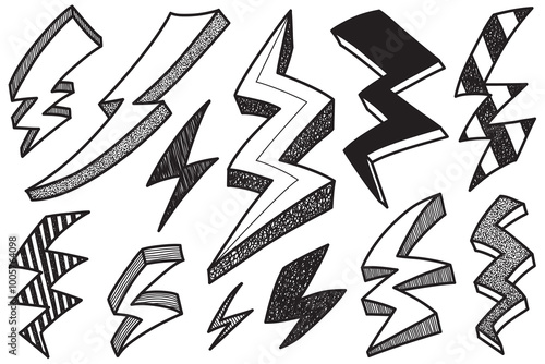 hand drawn vector doodle electric lightning symbol sketch illustration. colored. thunder symbol doodle icon.