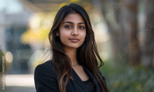 Young Indian business woman portrait on defocused office background