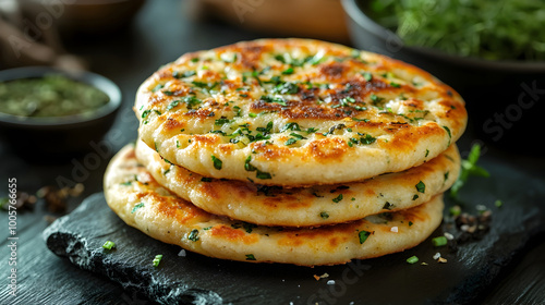 Crispy Olive Oil Cakes with Delicious Fillings Placed on an Elegant Black Stone Plate