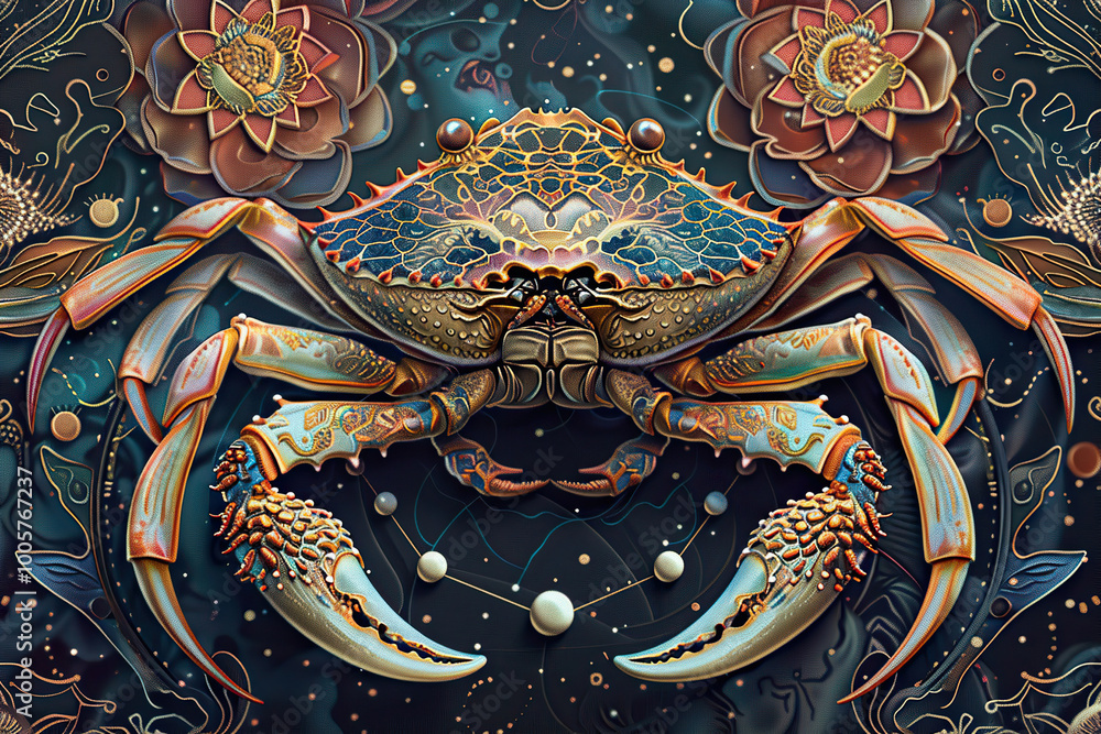 Fototapeta premium Astrological composition with concept of Cancer zodiac sign symbol