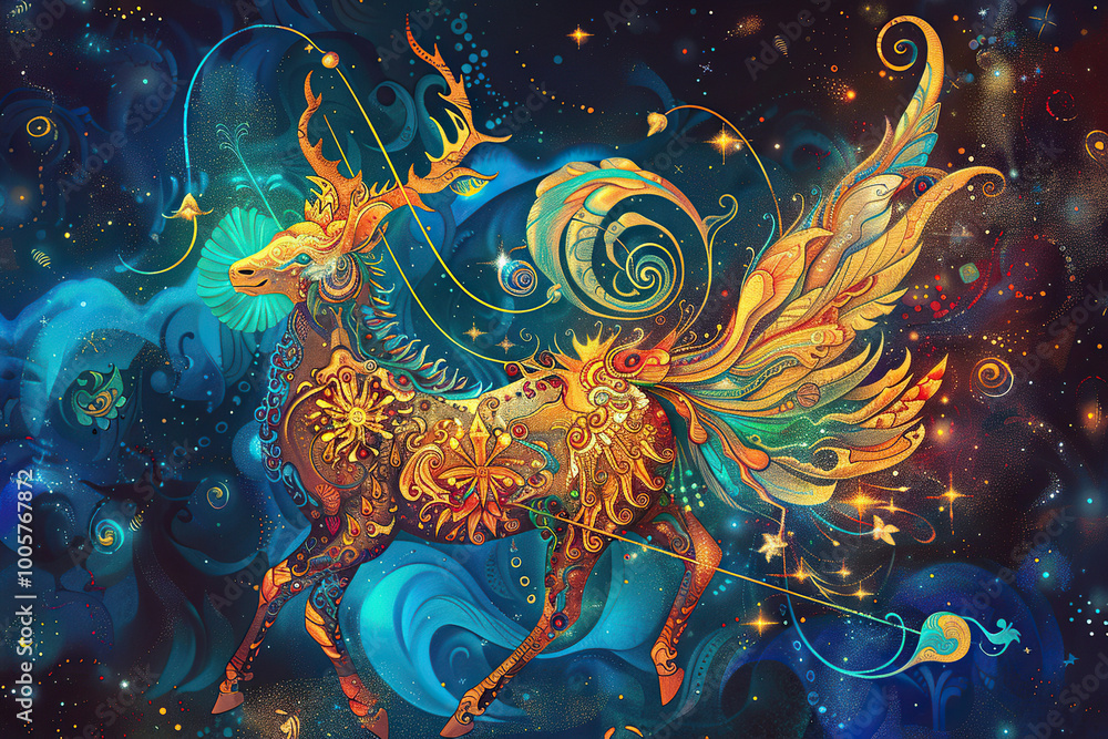 Astrological composition with concept of Deer zodiac sign symbol Astrological composition with concept of Deer zodiac sign symbol