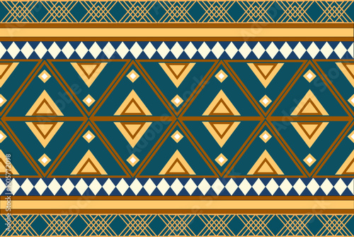 Ethnic Seamless pattern features a Geometric Design in green and brown. Repeated design for decor, fabric, print, carpet, curtain, cloths