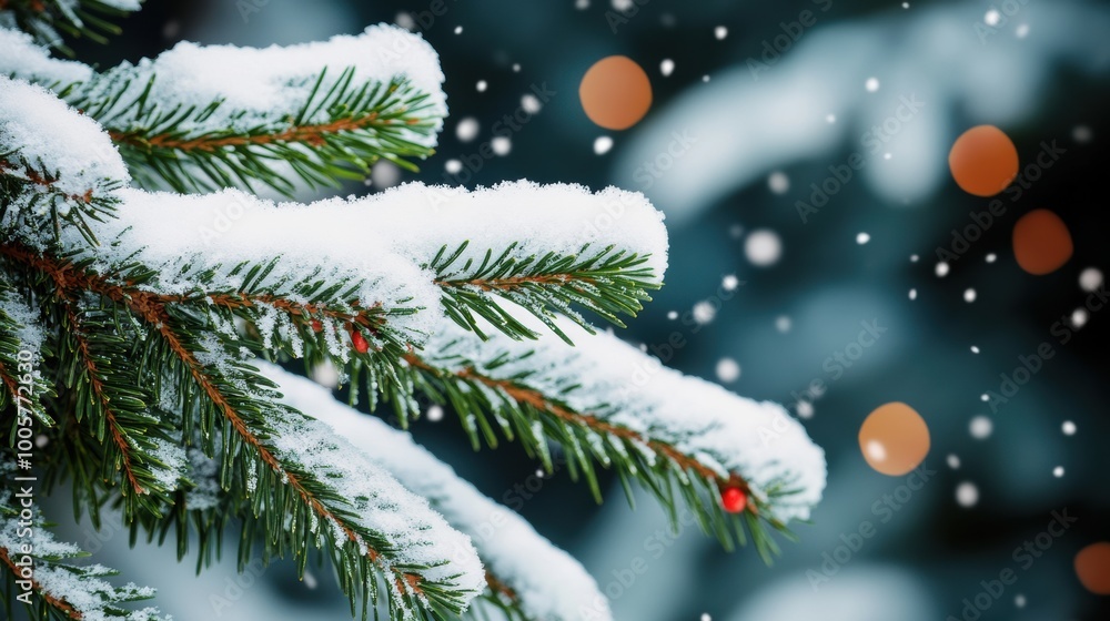 Winter Christmas natural background. Beautiful spruce branches covered with snow caps in the forest Winter Christmas natural background. Beautiful spruce branches covered with snow caps in the forest