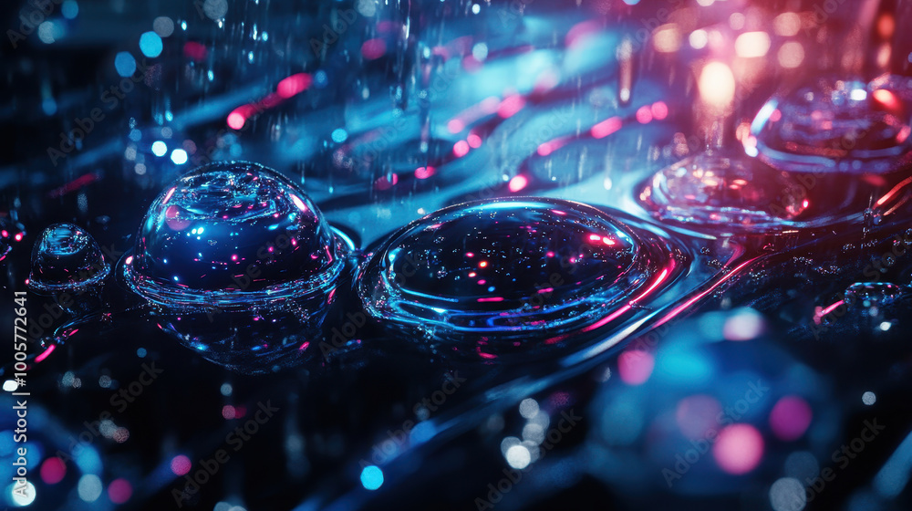 Captivating close up of colorful water droplets reflecting light, creating mesmerizing visual effect. vibrant hues and intricate patterns evoke sense of tranquility and wonder Captivating close up of colorful water droplets reflecting light, creating mesmerizing visual effect. vibrant hues and intricate patterns evoke sense of tranquility and wonder
