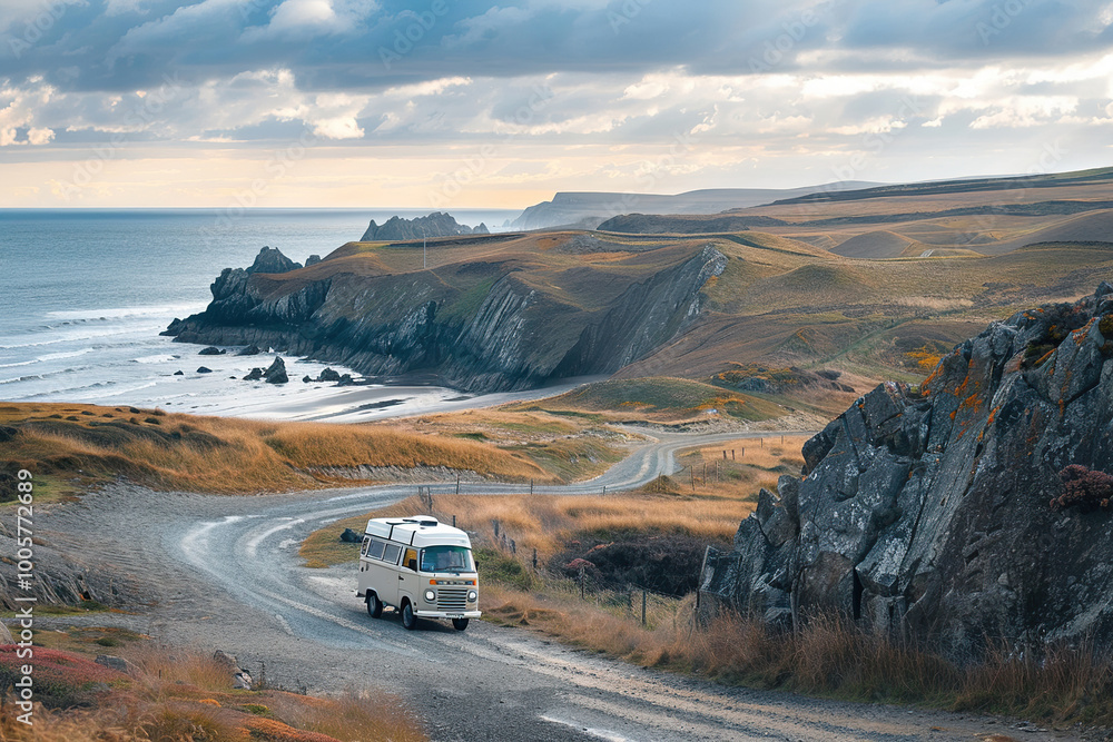 Holiday trip on large family motorhome for holiday in beautiful nature Holiday trip on large family motorhome for holiday in beautiful nature