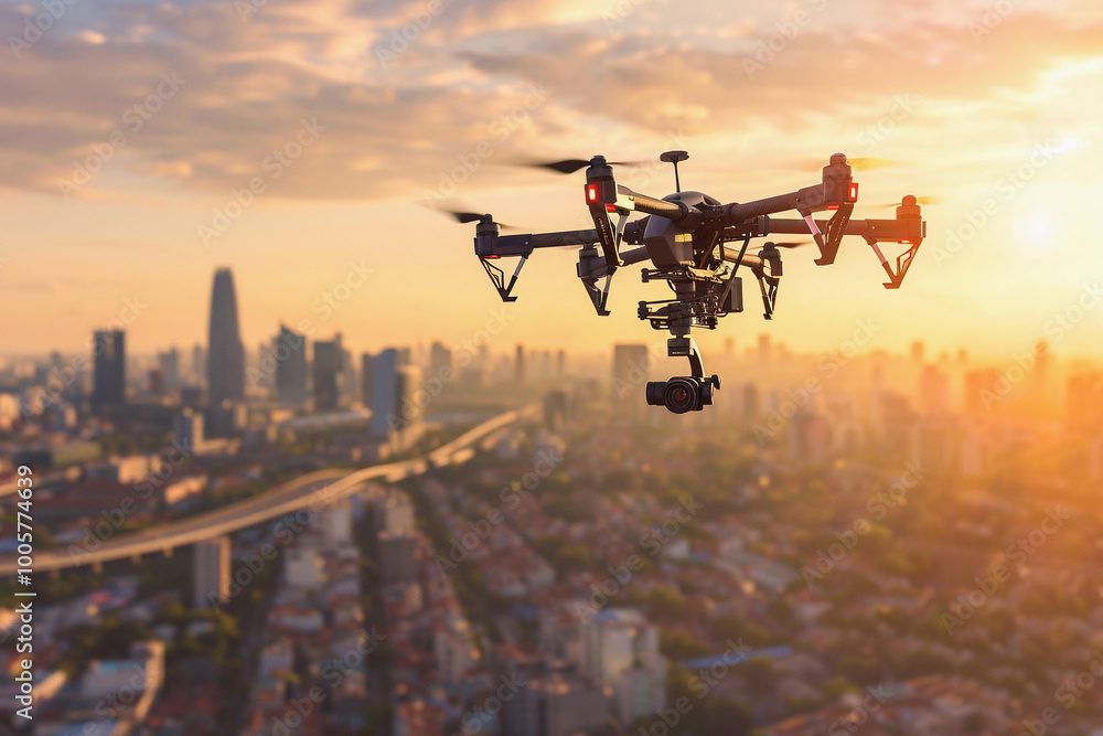 Drone flying in the sky over nature during observation Drone flying in the sky over nature during observation