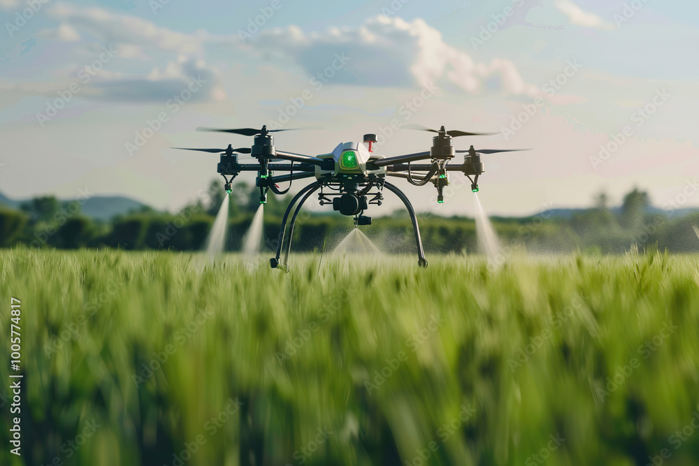 Drone flying in the sky over nature during observation Drone flying in the sky over nature during observation