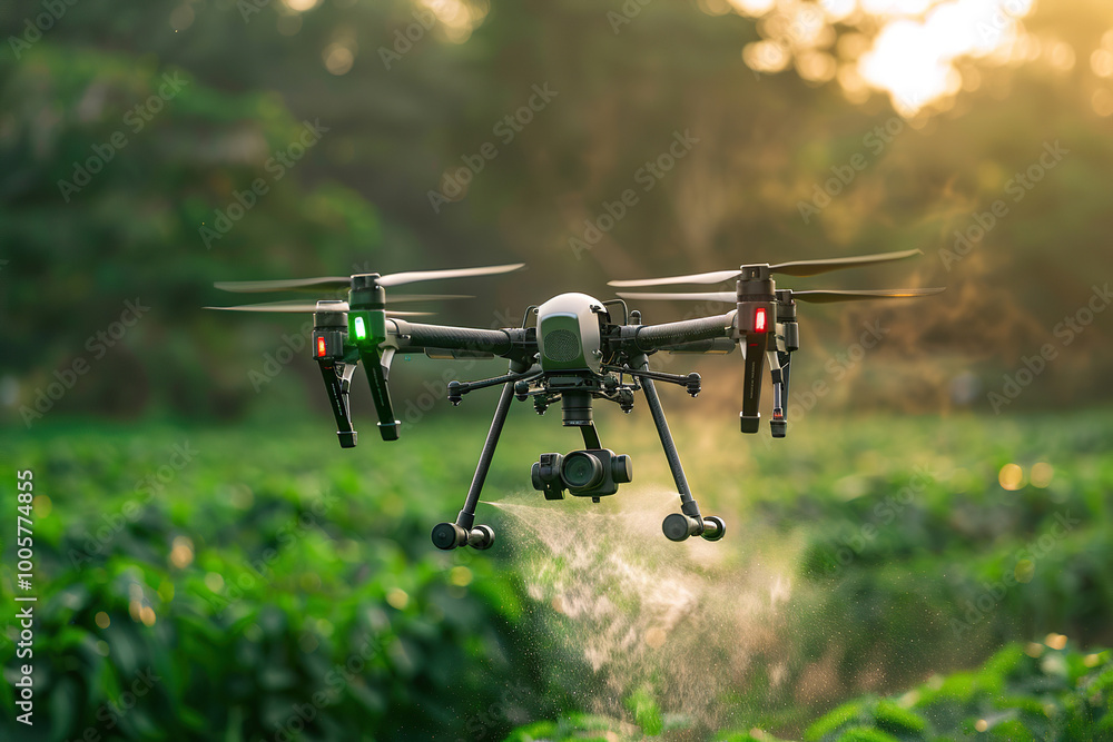 Drone flying in the sky over nature during observation Drone flying in the sky over nature during observation
