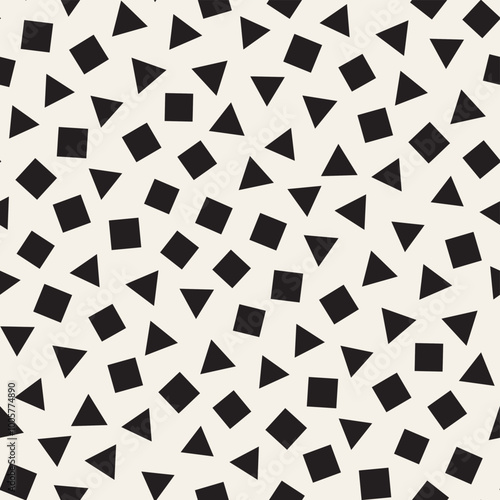 Seamless chaotic patterns. Randomly scattered geometric shapes. Abstract retro background design