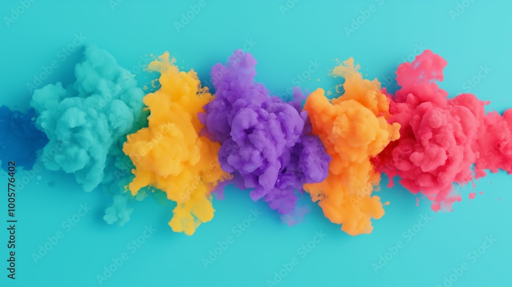 Obraz premium Colorful cloud of smoke with a blue background. The colors are bright and vibrant, creating a sense of energy and excitement. The smoke seems to be coming from a fire