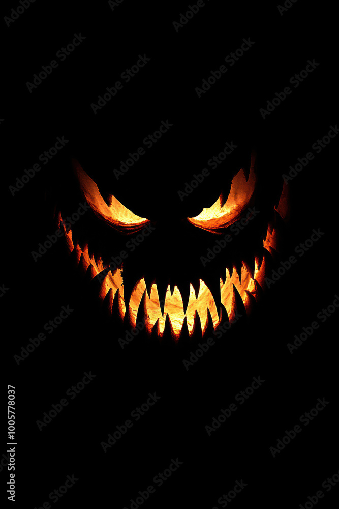 Glowing jack-o'-lantern with scary fangs Glowing jack-o'-lantern with scary fangs
