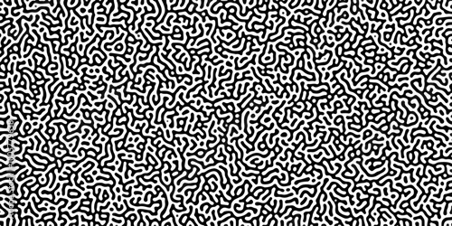 Turing reaction diffusion monochrome seamless pattern with chaotic motion .Linear design with biological shapes. Organic lines in memphis. abstract turing organic wallpaper background .	