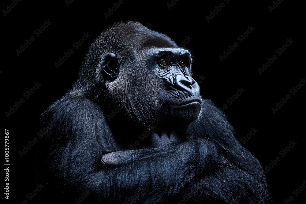 Obraz premium A powerful gorilla portrait. Use for conservation, wildlife, or animal themes.