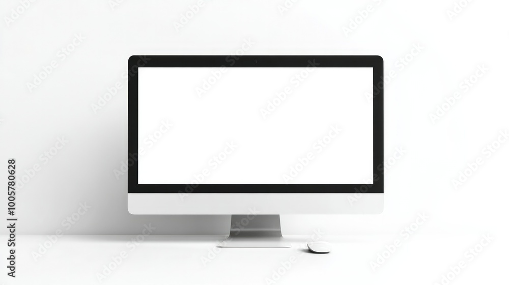 Computer monitor with an empty white screen, isolated on a bright white backdrop, ideal for graphic design or advertisement layouts. Computer monitor with an empty white screen, isolated on a bright white backdrop, ideal for graphic design or advertisement layouts.