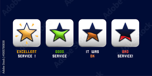 rating feedback colorful star vector. customer satisfaction survey illustration. Product quality rating or customer review with star icon.