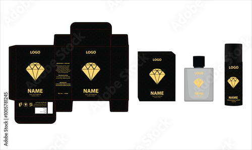 Packaging design, luxury perfume box, deo design mock up box. Illustration vector.
