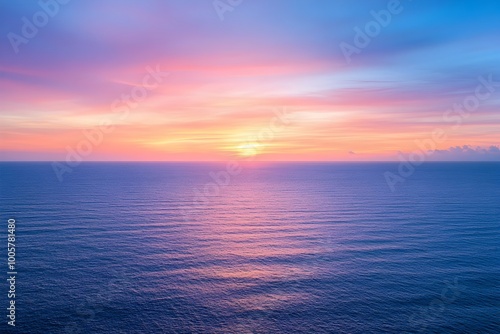 Breathtaking Sunset Landscape Overlooking the Serene Vast Ocean Horizon Ablaze with a Spectrum of Rich Saturated Colors A Contemplative and Soothing Scene