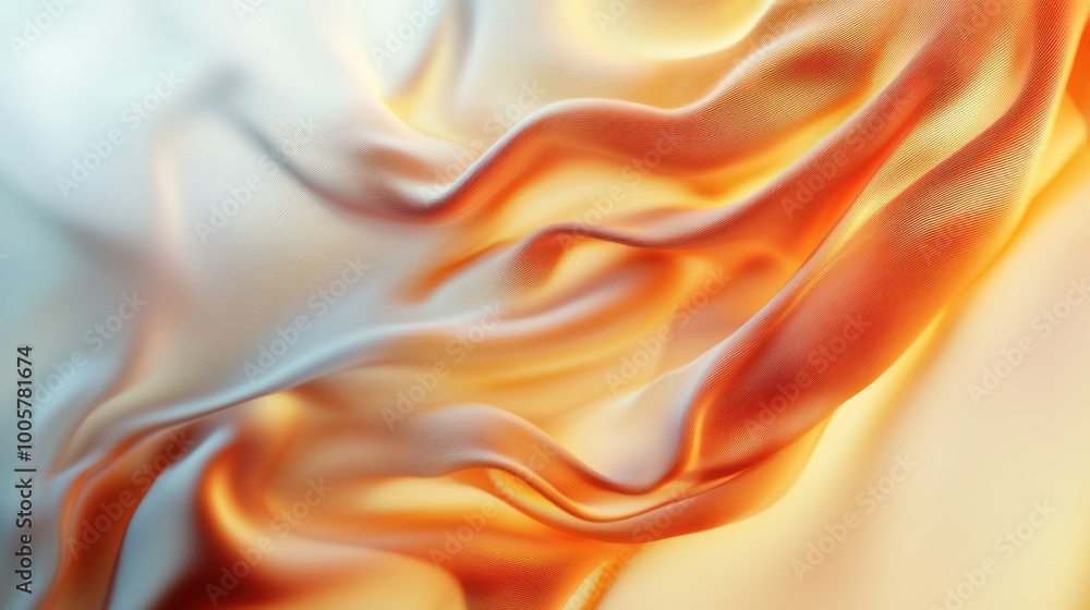 Obraz premium Abstract fabric texture with flowing waves in warm orange and soft white tones.