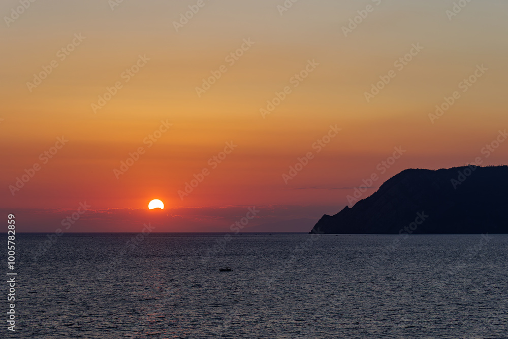 Sunset over Ligurian shore, Manarola Cinque Terre Sunset over Ligurian shore, Manarola Cinque Terre