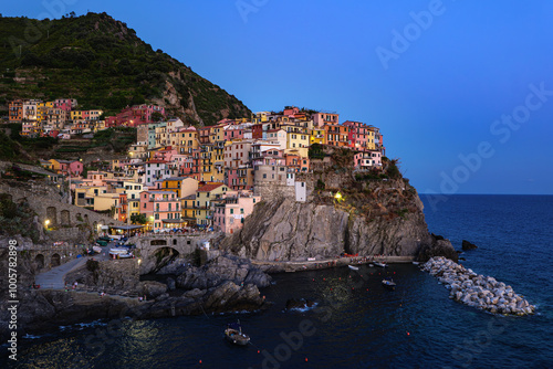 Manarola Cinque Terre Italy 22.08.2024. Sunset city photo