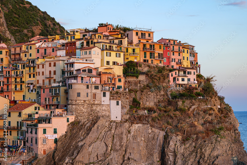 Obraz premium Manarola Cinque Terre Italy 22.08.2024. Sunset city photo