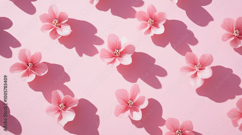 Several 3D flowers made of paper of different sizes and colors with a pink background Several 3D flowers made of paper of different sizes and colors with a pink background