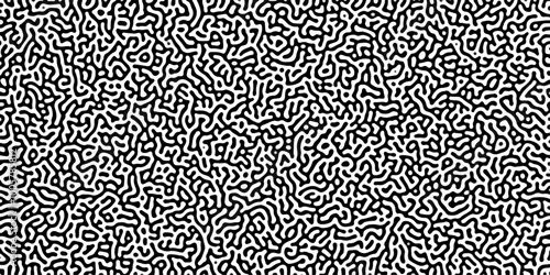Turing reaction diffusion monochrome seamless pattern with chaotic motion .Linear design with biological shapes. Organic lines in memphis. abstract turing organic wallpaper background .	