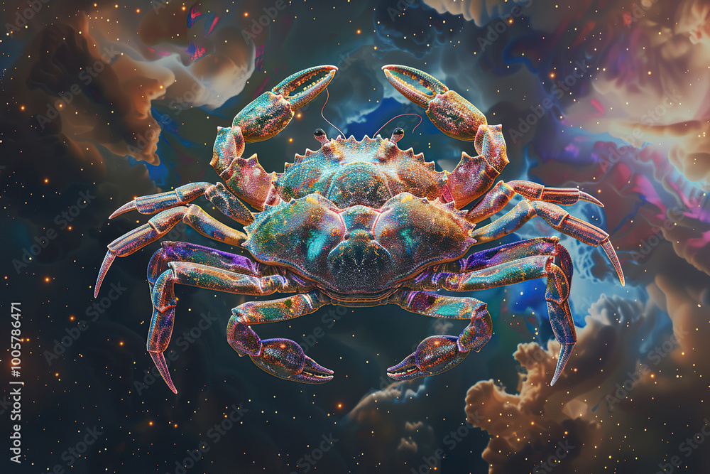 Astrological composition with concept of Cancer zodiac sign symbol Astrological composition with concept of Cancer zodiac sign symbol